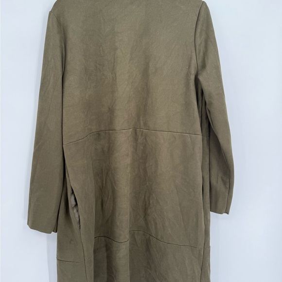 Zara Women's Green Faux Suede Open Front Long Coat Jacket Pockets Size Medium - Picture 9 of 10